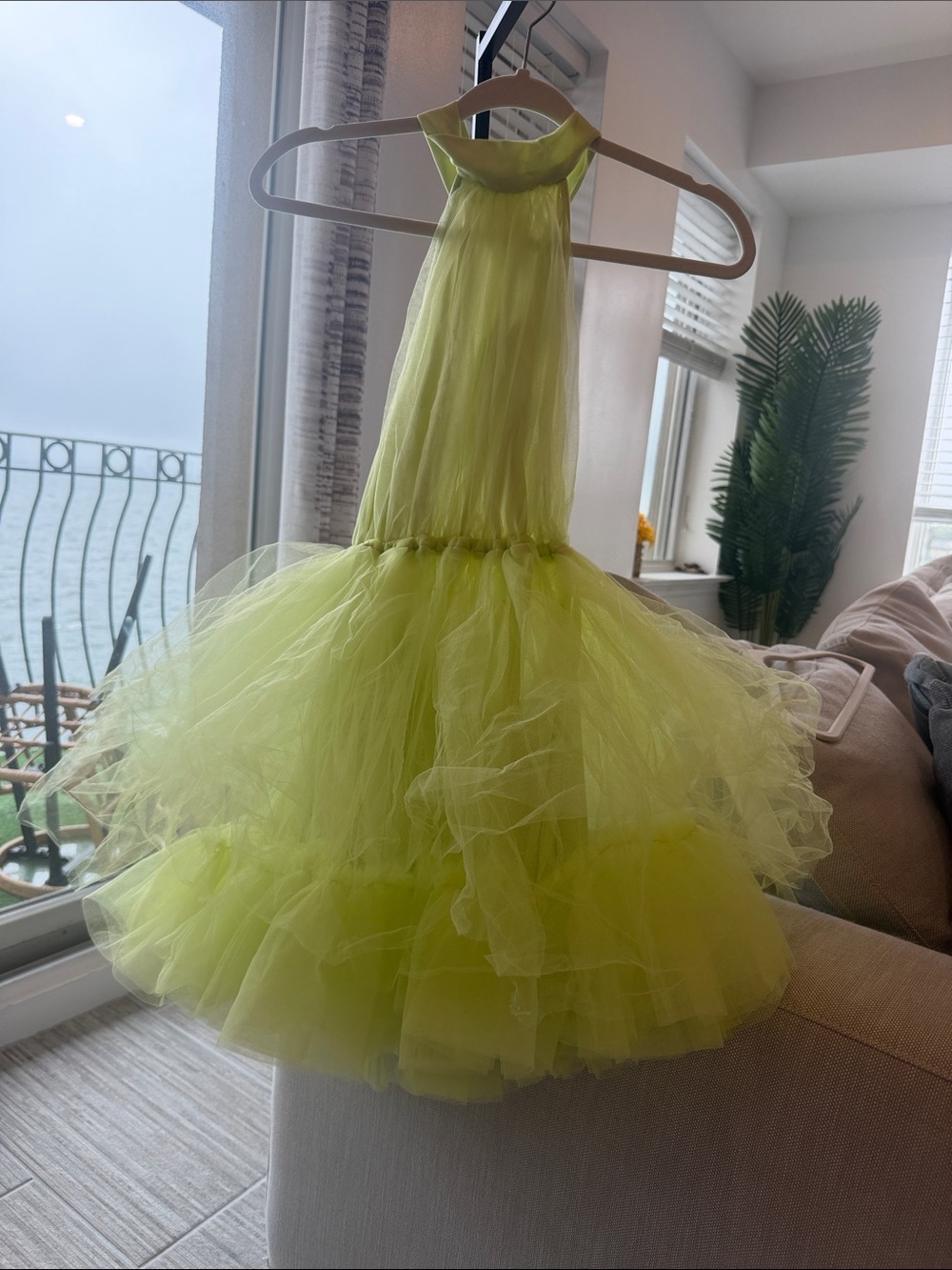 AKIRA Lime Green Tulle Halter Party Dress